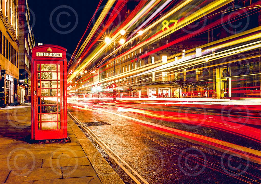 Watermarked image of red telephone box with copyright watermark faded.